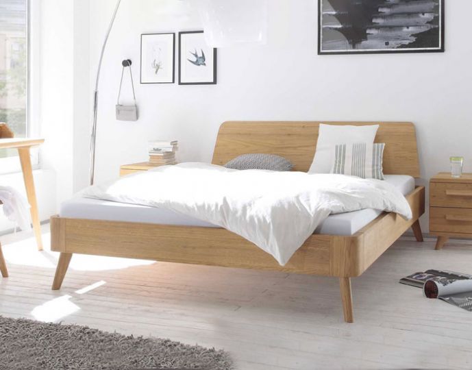 Bett Airo; Kopfteilvariante 2 (gepolstert); Stoffart: Light Grey. Matratze, Bettzeug und Lattenrost nicht im Lieferumfang enthalten. 